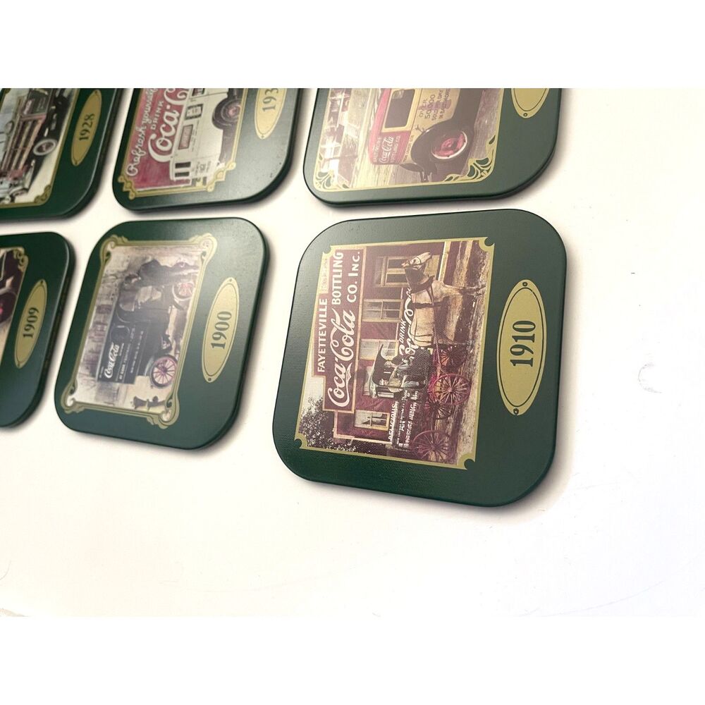 Y2K Coca Cola Coasters Metal 4 Inch Boxed Retro Drink Coke Vintage Lot 6 Green - Picture 2 of 7